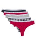 Tommy Hilfiger Womens Classic Cotton Thong Underwear with Logo Waistband 5-Pack, TH Buffalo Plaid x Heather Grey/Tango Red/Sky Captain/Heather Grey/Bouquet Tango Red, Medium