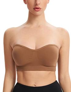 Gnowann Strapless Bras for Women Non-Slip Silicone Bandeau Bralette Seamless Wireless Strapless Bra Padded Tube Top Coffe XL