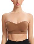 Gnowann Strapless Bras for Women Non-Slip Silicone Bandeau Bralette Seamless Wireless Strapless Bra Padded Tube Top Coffe XL