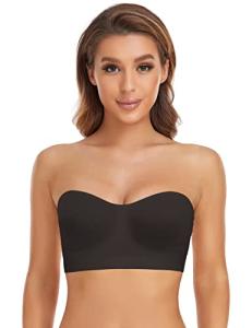 Lusait Strapless Bra for Women Non-Slip Silicone Padded Bandeau Bra Wireless Tube Top Bralette Black M