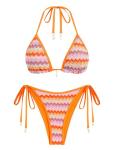 ZAFUL Women's Colorblock Stripes Triangle Halter Tied Cheeky Thong Bikini Set High Cut Two Piece Bathing Suit (2-Orange, M)