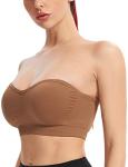 Gnowann Strapless Bras for Women Non-Slip Silicone Bandeau Bralette Seamless Wireless Strapless Bra Padded Tube Top Coffe XL