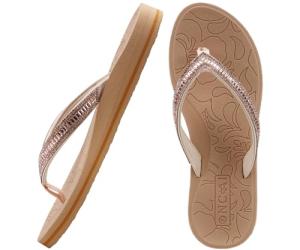ONCAI Women's Flip Flops with Rhinestone, Arch Support Yoga Mat Comfort Walking Summer Beach Thong Sandals with Plantar Fasciitis Rubber Soles Beige Size 9