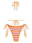 ZAFUL Women's Colorblock Stripes Triangle Halter Tied Cheeky Thong Bikini Set High Cut Two Piece Bathing Suit (2-Orange, M)