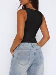 REORIA Womens Summer Sexy Sleeveless Square Neck Double Lined Going Out Cute Thong Bodysuit Tank Tops Black Medium