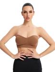 Gnowann Strapless Bras for Women Non-Slip Silicone Bandeau Bralette Seamless Wireless Strapless Bra Padded Tube Top Coffe XL