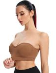 Gnowann Strapless Bras for Women Non-Slip Silicone Bandeau Bralette Seamless Wireless Strapless Bra Padded Tube Top Coffe XL