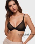 INLYRIC Women's Cosnufy Sheer Bra Unlined Plunge Underwired Mesh Demi See Through Sexy Bras Black 34E