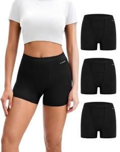 INNERSY Period Boxer for Women High Waisted Leak Proof Postpartm Menstrual Mesh BoyShorts Panties Underwear 3-Pack (Black, Large)