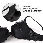 DOBREVA Women's Push Up Lace Bra Sexy Plunge Padded Underwire Support Bras Lift Up Black 32A