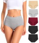 dmuveo Womens Cotton High Waisted Underwear Tummy Control Full Coverage Postpartum Ladies Panties C Section Soft Briefs 5 Pack Plus Size 7, Large
