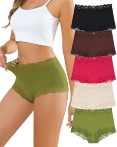 LEVAO Boy Shorts Underwear for Women Lace Full Coverage Boxer Briefs Panties 5 Pack S-XL