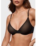INLYRIC Women's Cosnufy Sheer Bra Unlined Plunge Underwired Mesh Demi See Through Sexy Bras Black 34E