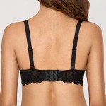 DOBREVA Women's Push Up Lace Bra Sexy Plunge Padded Underwire Support Bras Lift Up Black 32A