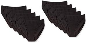 Amazon Essentials Women's Cotton High Leg Brief Underwear (Available in Plus Size), Breathable, Pack of 10, Black, Large