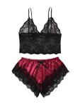SOLY HUX Women's Plus Size Lingerie Set Spaghetti Strap Lace Trim Bralette and Shorts Sleepwear Pajama Set Black & Red 4XL