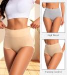dmuveo Womens Cotton High Waisted Underwear Tummy Control Full Coverage Postpartum Ladies Panties C Section Soft Briefs 5 Pack Plus Size 7, Large