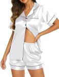 Ekouaer Satin Pajamas for Women 2 Piece Lounge Set Silk Soft Lingerie Sleepwear Plus Size Pjs Shorts Set Bridal Party,White,XX-Large