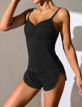 Ekouaer Women Pajamas Set Cami Sleepwear Lingerie V Neck Soft PJS Set with Shorts Black, Medium