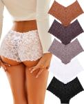 ALL OF SHE Sexy Underwear Panties for Women Cheeky V Waist Lace Boyshorts Plus Size Underwear Women 5 Pack