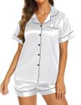 Ekouaer Satin Pajamas for Women 2 Piece Lounge Set Silk Soft Lingerie Sleepwear Plus Size Pjs Shorts Set Bridal Party,White,XX-Large