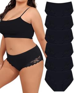 LEVAO Womens Underwear Cotton Cheeky Bikini Plus Size Lace Hipster Panty Stretch Full Briefs 6 Pack L-4XL