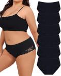LEVAO Womens Underwear Cotton Cheeky Bikini Plus Size Lace Hipster Panty Stretch Full Briefs 6 Pack L-4XL