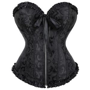 COSWE Black Lace Up Corsets for Women, Sexy Corset Lingerie for Women,Front Zipper Corset Top for Women, Medium