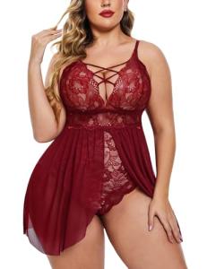 Avidlove Plus Size Babydoll For Women Sexy Nightgowns For Women Plus Size Lingerie (Wine Red, XL)