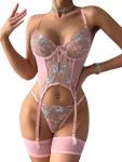 Sexy Lingerie Sets for Women Classy,Lace Womens Corset Teddy Lingerie 3 Piece with Garter Belt