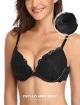 Deyllo Women's Push Up Lace Bra Sexy Deep V Lift Up Bra Underwire Padded Comfort Everyday Bra(Black,40F)