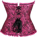 ADELCE Women's Lace Up Corset Boned Floral Overbust Shapewear Lingerie Bustier Bodyshaper Top Black Pink S