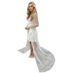 Pearl Long Sleeve Wedding Jacket Tulle Party Shawl BOLERO Floor-Length Bridal Cape Sexy pearl robe(ivory,S)