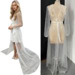 Pearl Long Sleeve Wedding Jacket Tulle Party Shawl BOLERO Floor-Length Bridal Cape Sexy pearl robe(ivory,S)