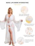 ohyeah Tulle Robe Lingerie White Lace Sheer Robe for Women Fancy Ruffle Sexy Robes Long Bridal Lingerie Boudoir Outfits for Photoshoot