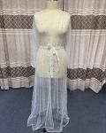 Pearl Long Sleeve Wedding Jacket Tulle Party Shawl BOLERO Floor-Length Bridal Cape Sexy pearl robe(ivory,S)