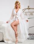 ohyeah Tulle Robe Lingerie White Lace Sheer Robe for Women Fancy Ruffle Sexy Robes Long Bridal Lingerie Boudoir Outfits for Photoshoot