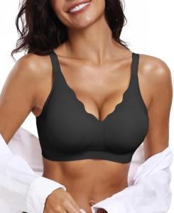 OEAK Womens Wireless Bras Push Up Support Full Coverage Bralettes No Underwire Bra Comfortable Everyday Seamless Tshirt Bras Black L