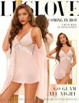 LUSLOVE Women Sexy Lingerie Set 3 Piece Babydoll & Lace Kimono Robe Strap Chemise Mesh Sleepwear Pastel Pink L
