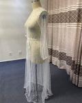 Pearl Long Sleeve Wedding Jacket Tulle Party Shawl BOLERO Floor-Length Bridal Cape Sexy pearl robe(ivory,S)