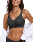 OEAK Womens Wireless Bras Push Up Support Full Coverage Bralettes No Underwire Bra Comfortable Everyday Seamless Tshirt Bras Black L
