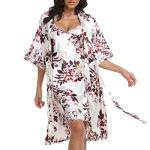 1stmall Women's Satin Robe Sets 2 Piece Nightgown Silk Pajama Sexy Floral Lingerie Lace Cami Sleepwear Night Robes