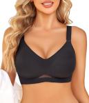 Avidlove Bras for Women No Underwire Seamless Wireless Bra Full Coverage V Neck Mesh Push Up Bra Everyday Bras Charcoal Medium