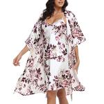 1stmall Women's Satin Robe Sets 2 Piece Nightgown Silk Pajama Sexy Floral Lingerie Lace Cami Sleepwear Night Robes
