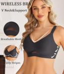 Avidlove Bras for Women No Underwire Seamless Wireless Bra Full Coverage V Neck Mesh Push Up Bra Everyday Bras Charcoal Medium