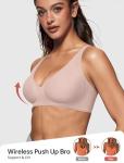 Vertvie Womens Wireless Seamless Bras Deep V No Underwire Push Up Bras Supportive Full Coverage Bralettes Plunge T Shirt Bra(Skin Color,X-Large)