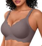OEAK Women Bras No Underwire Scalloped Push Up Buttery Soft Tshirt Bra Seamless Full Coverage Convertible Everyday Bra Grey,2XL