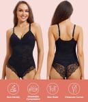 REYEOGO Lace Shapewear Bodysuit for Women Tummy Control Body Shaper V Neck Fajas Sculpting Tank Tops Slimming Camisole Waist Trainer Corset (Large, Black)