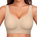 OEAK Womens Wireless Bras Supportive Seamless Full Coverage Bra Push Up Comfortable Bra No Underwire Everyday Tshirt Bras Creamy Beige L