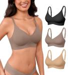 Womens Seamless Bras No Underwire Push Up Bras Comfort V Neck Padded Bra Wireless Bralette Basic Everyday Bra Multiple Pack(3P2,M)